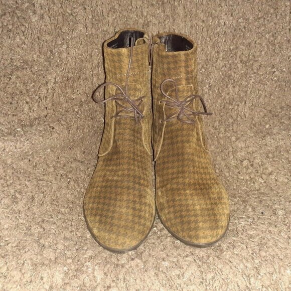 CAMPER-Agatha Brown/Black-Houndstooth Suede -Back Zip-Lace Accent-Sz 40-Excellen - Picture 2 of 6